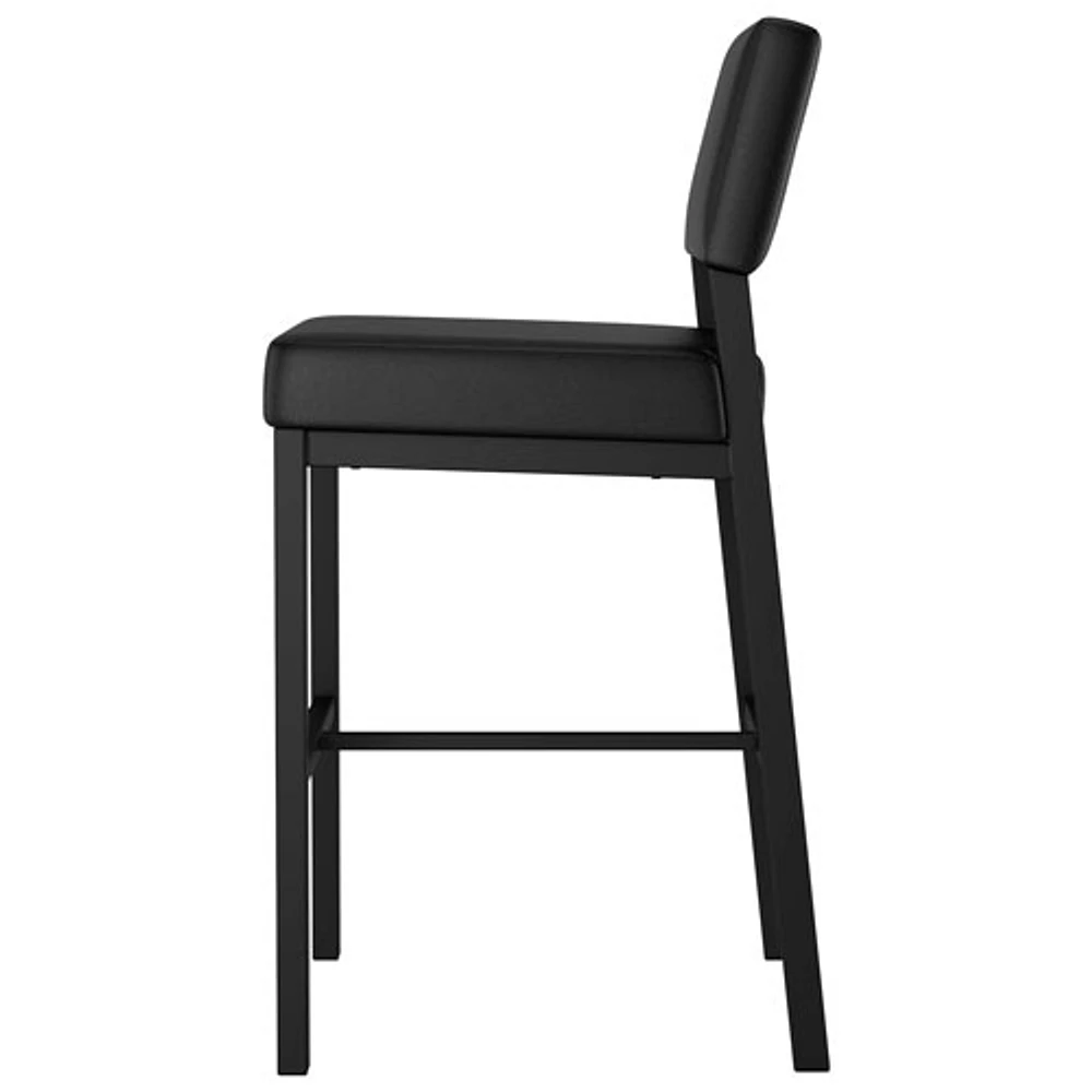 Avery Rustic Country Faux Leather Bar Height Barstool - Black