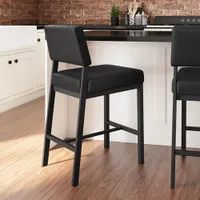 Avery Rustic Country Faux Leather Bar Height Barstool - Black