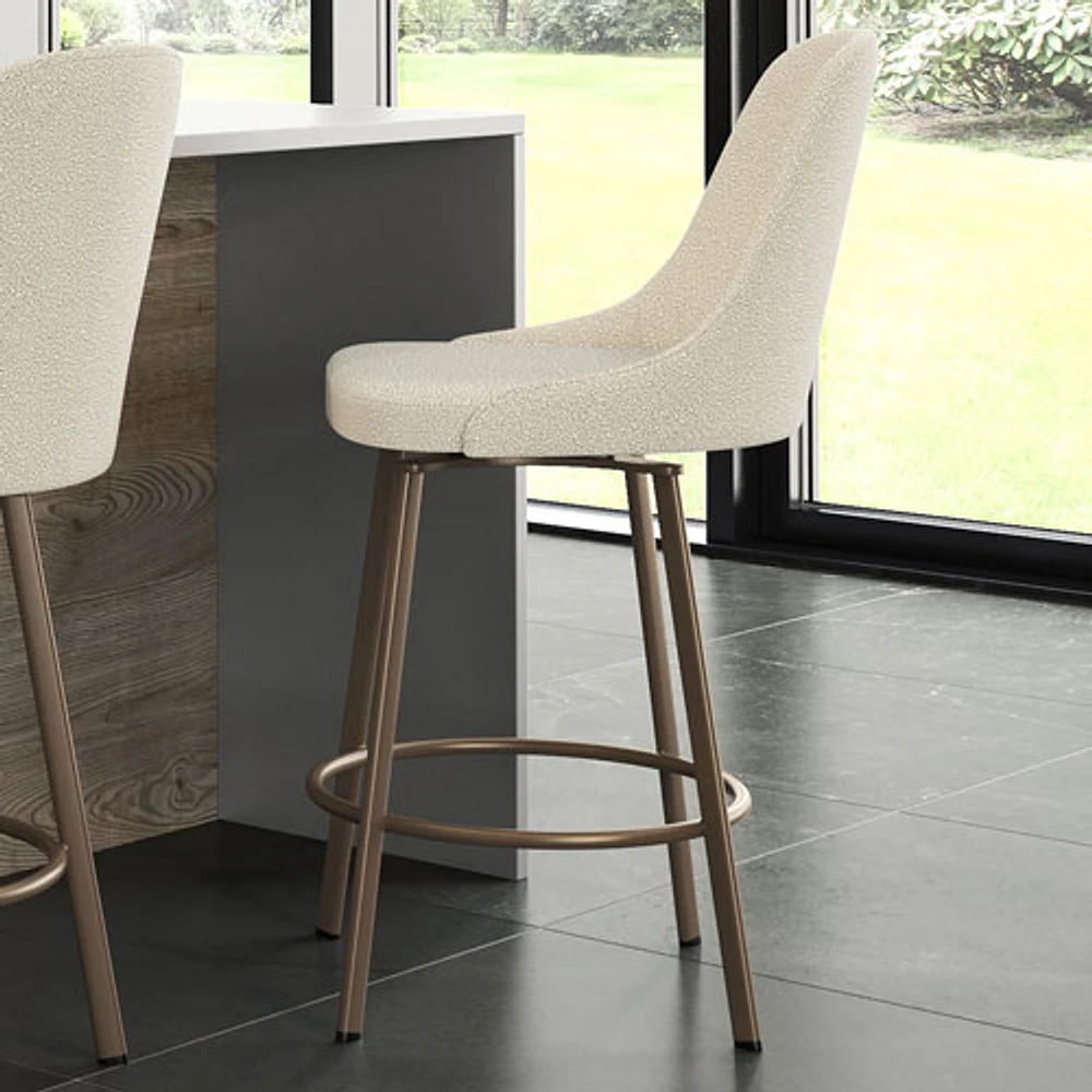 Harper Contemporary Bar Height Barstool - Cream Boucle/Bronze