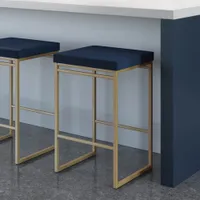 Tabouret de bar contemporain à hauteur de comptoir Easy - Bleu/Doré