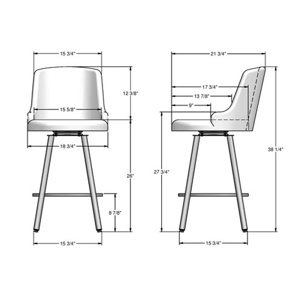 Tabouret de bar traditionnel à hauteur de comptoir Kelsea - Gris argenté/Gris brillant