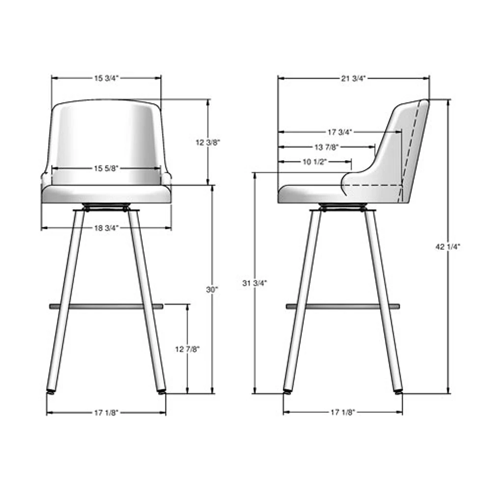 Tabouret de bar traditionnel à hauteur de bar Kelsea