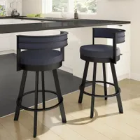 Tabouret de bar contemporain en similicuir à hauteur de bar Browser - Bleu marine/Noir