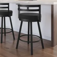 Tabouret de bar contemporain en similicuir à hauteur de bar Render - Noir/Noir