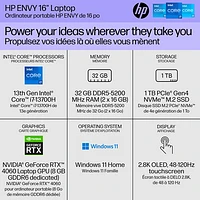 HP ENVY 16" Touchscreen Laptop - Natural Silver (Intel Core i7-13700H/1TB SSD/32GB RAM/GeForce RTX 4060)