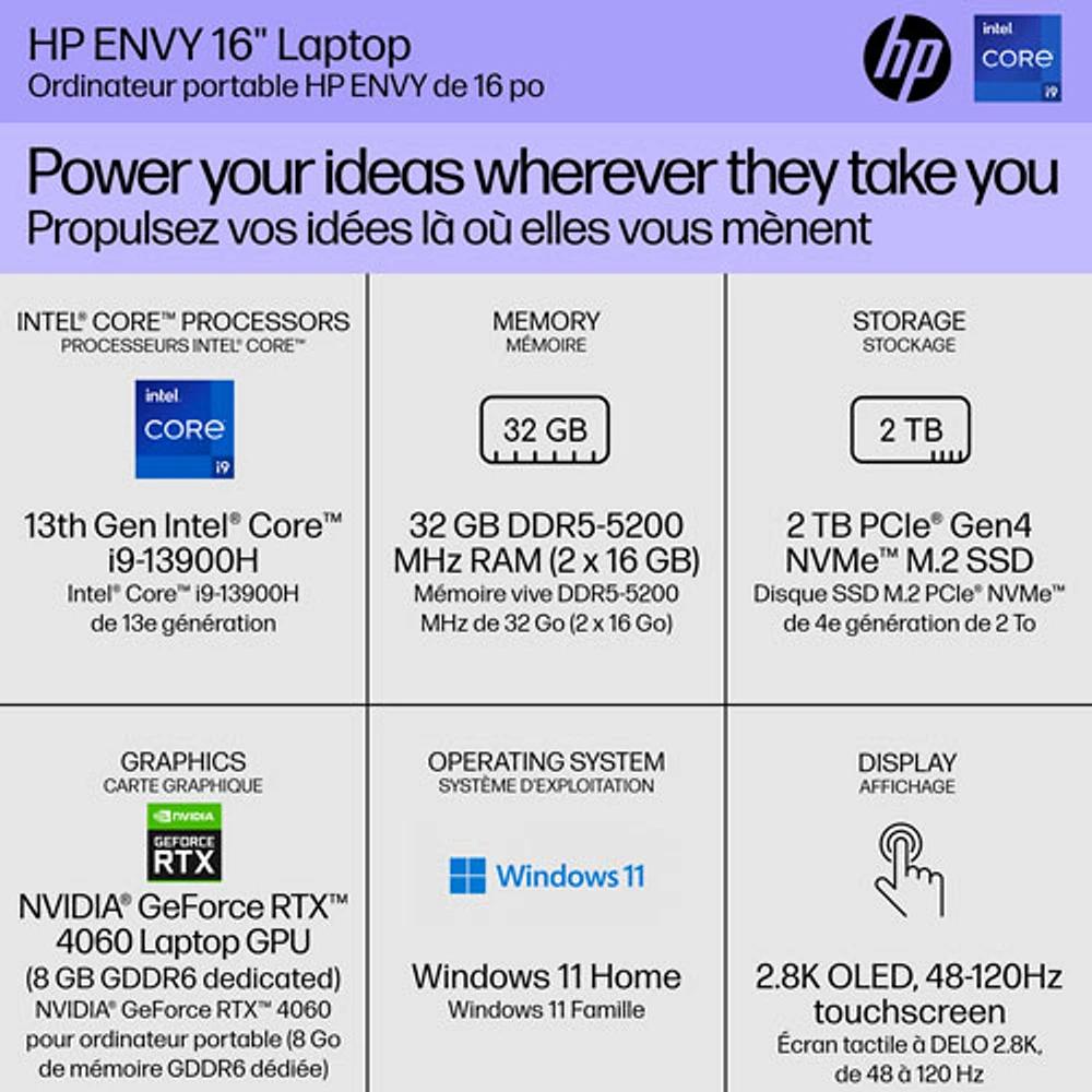 HP ENVY 16" Touchscreen Laptop - Natural Silver (Intel Core i9-13900H/2TB SSD/32GB RAM/GeForce RTX 4060)