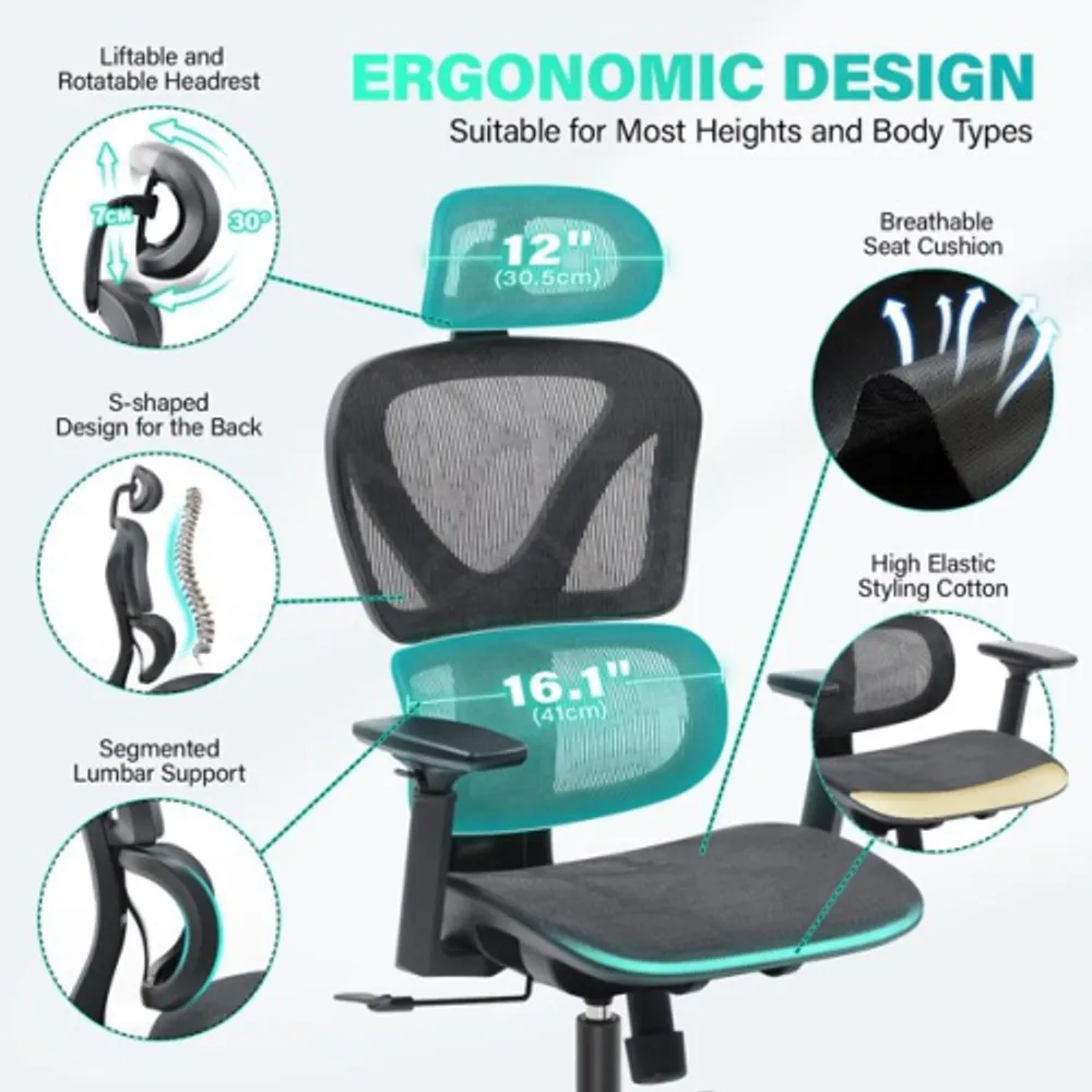 CoolHut Office Chair, High Back Ergonomic Desk Chair, Mesh Desk