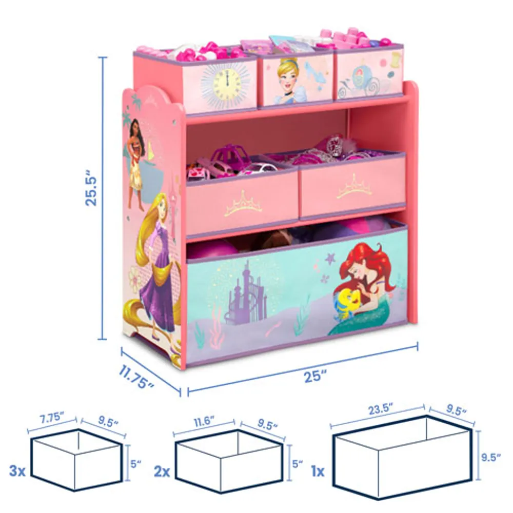 Disney Princess 6-Bin Toy Organizer - Pink