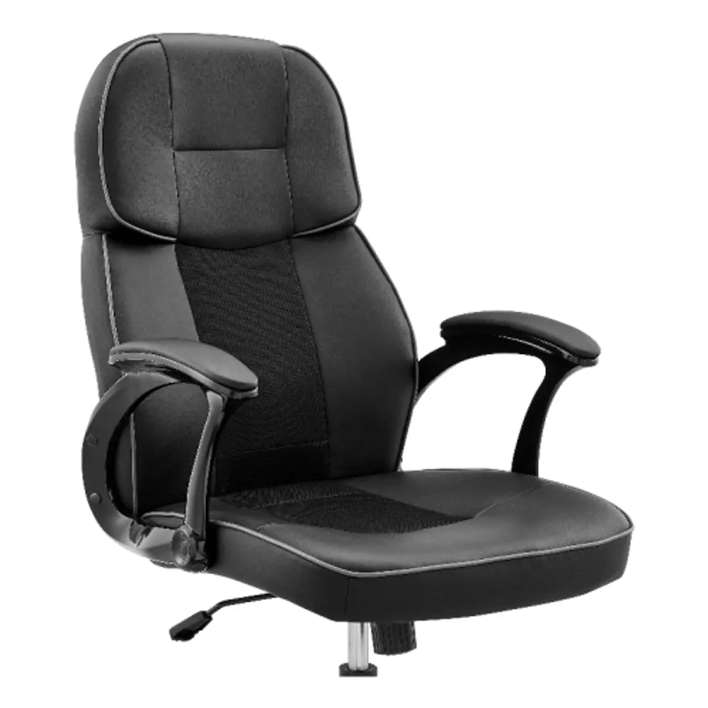 Armen Living Aspect Adjustable Racing Gaming Chair in Black Faux Leather and Red Mesh with Lumbar Support Pillow