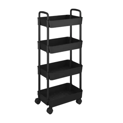 4-Tier Kitchen Rolling Utility Cart,Multifunction Storage Organizer with Handle and 2 Lockable Wheels for Kitchen,Bathroom,Living Room,Office,Black