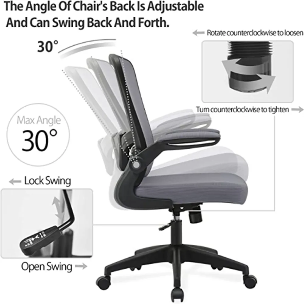 COOLHUT Office Chair, CoolHut Ergonomic Desk Chair with Adjustable Height Lumbar  Support and Computer Chair with Wheels and Flip-up Arms(Dark Gray)