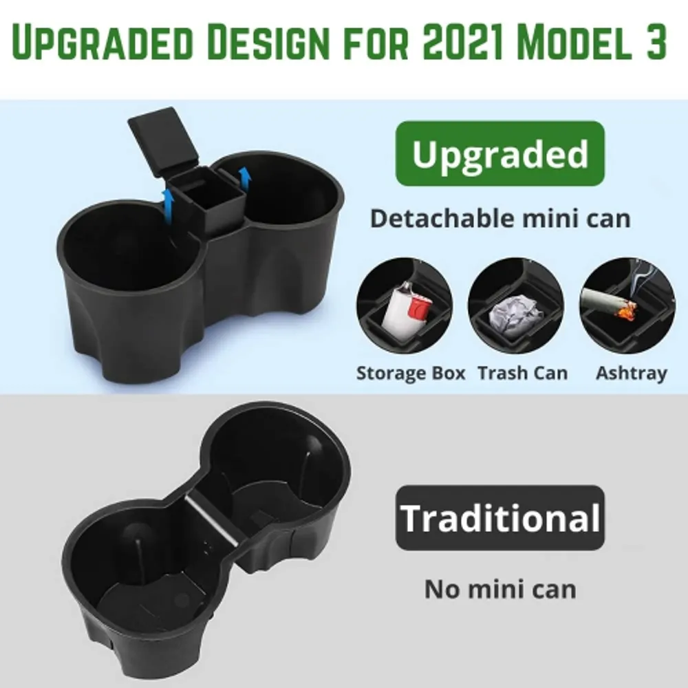 BATTPIT Tesla Center Console Silicone Cupholder with ABS Mini Storage Box  Trash Can. Compatible with 2021 Tesla Model 3 Model Y