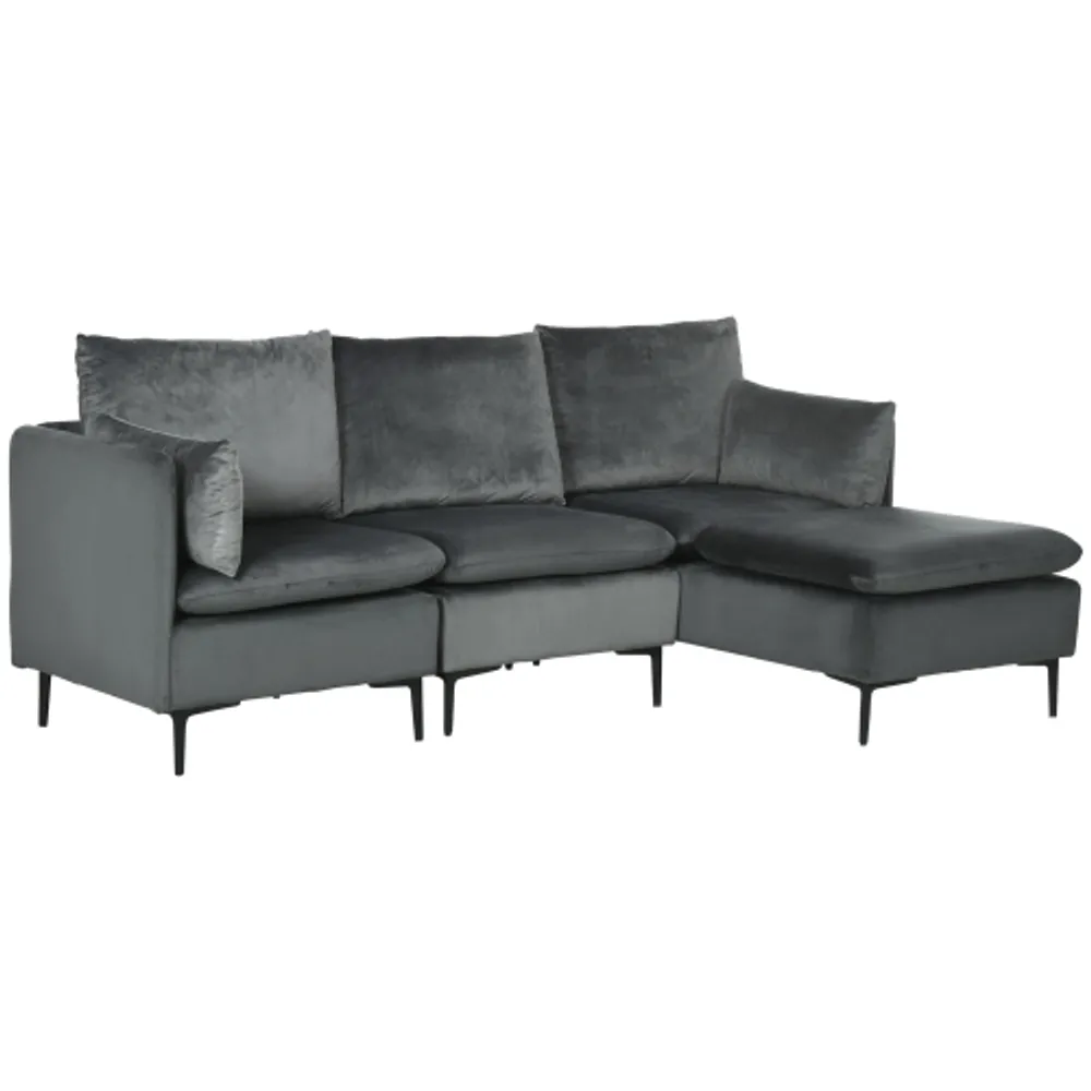 HOMCOM Corner Sofa, Chaise Lounge Furniture, 3 Seater Couch with