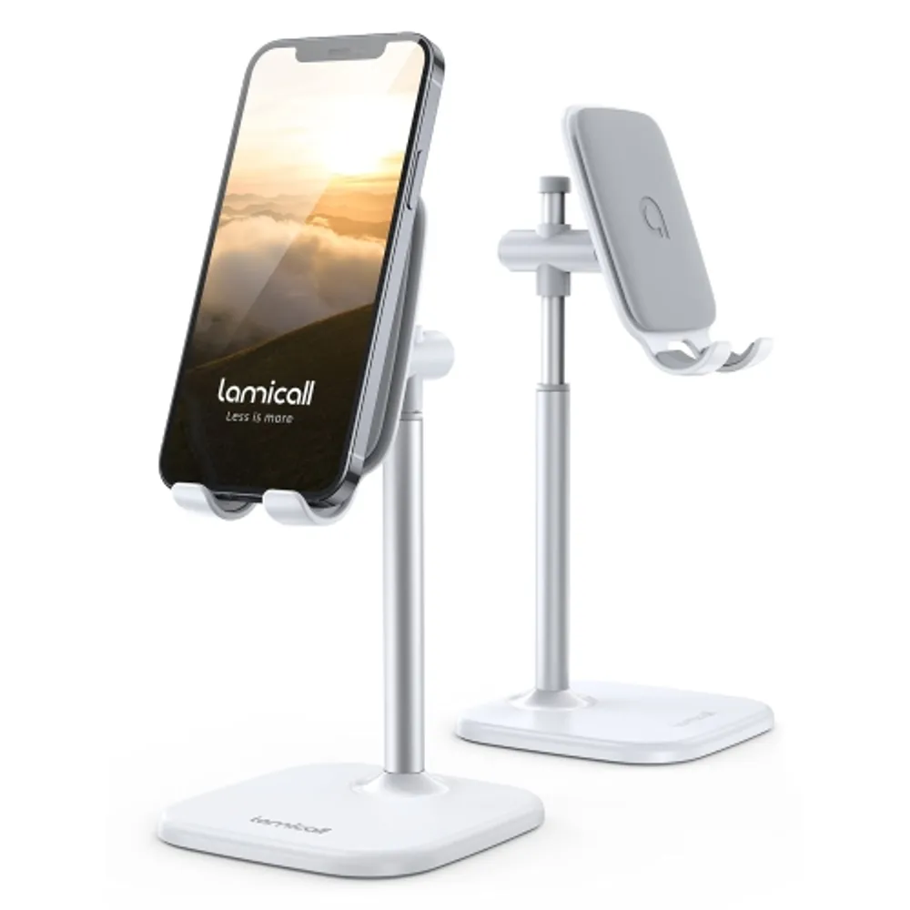 HLD Cell Phone Stand, Desk Phone Holder - Height Angle Adjustable Mobile  Phone Stand, Cradle, Dock for Desktop, Office, Compatible with All 4-10''  Smartphones, Mini 6 5 4 - White