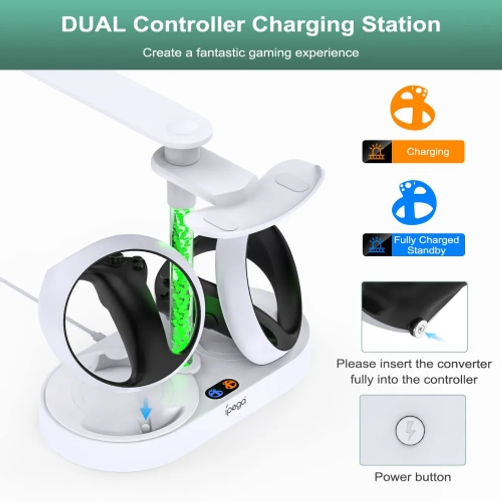 FASTSNAIL Charging Stand for Playstation VR2, Multifunction Vertical PS VR2  Headset & Sense Controllers Charge Dock Station with 10 RGB Light Modes of
