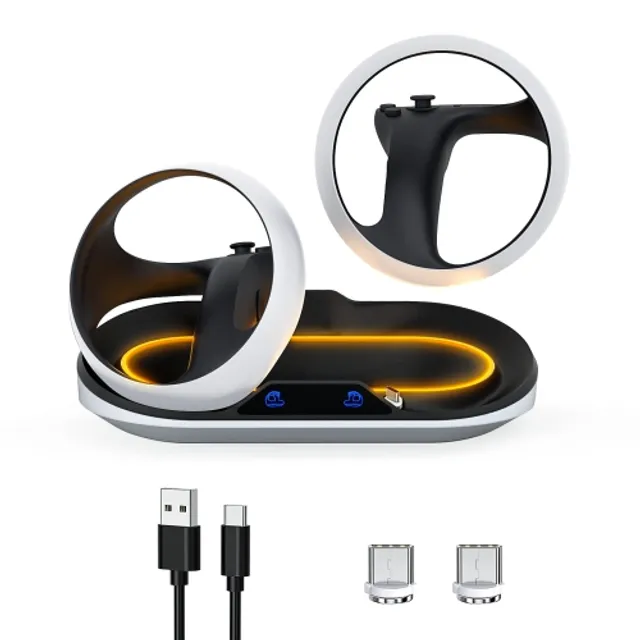  Charging Station for PS VR2 with RGB Light, GORIXER Vertical  Charging Stand Dock Support for PSVR2 Headset Display Accessories for Playstation  VR2 with 4 Type-C Magnetic Adapters for Sense Controller 