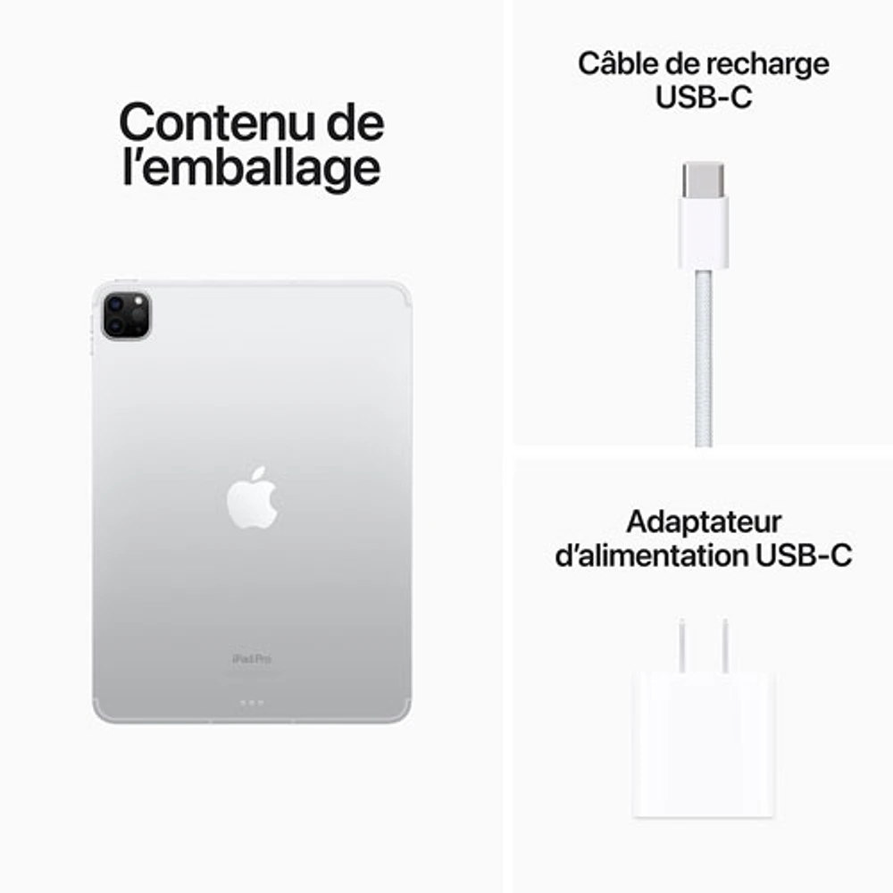 iPad Pro 11 po To Wi-Fi et 5G d'Apple avec Bell (4e génération) - Argent