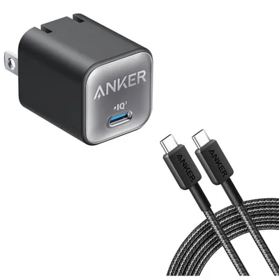 Anker Nano 3 30W USB-C Wall Charger with 1.8m (6 ft.) USB-C Cable - Black