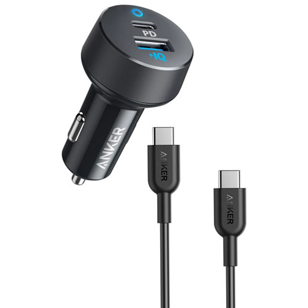 Chargeur pour l'auto à 2 ports USB-A/USB-C PD de 35 W PowerDrive d'Anker avec câble USB-C - Noir/Gris