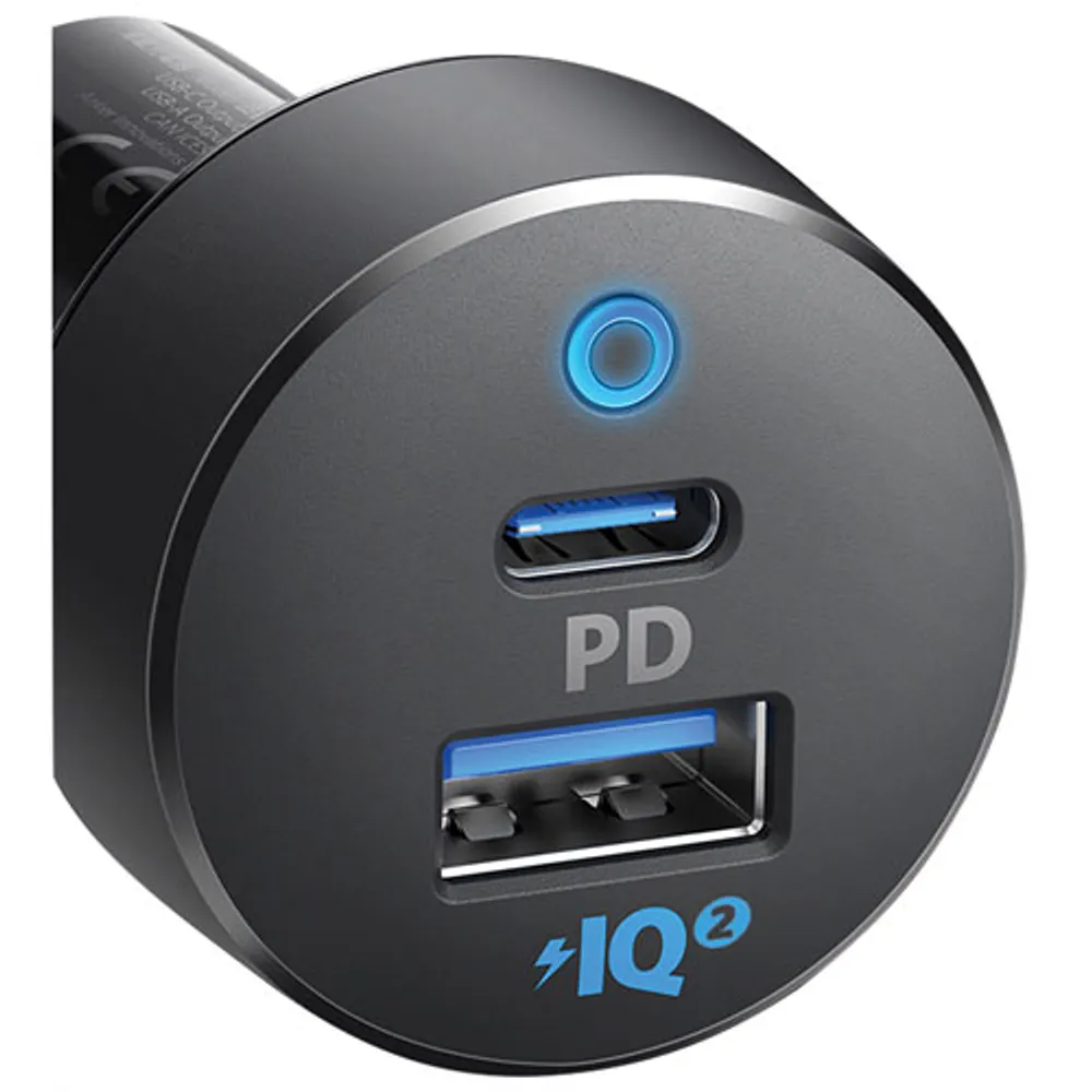 Chargeur pour l'auto à 2 ports USB-A/USB-C PD de 35 W PowerDrive d'Anker avec câble USB-C - Noir/Gris