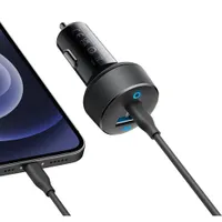 Chargeur pour l'auto à 2 ports USB-A/USB-C PD de 35 W PowerDrive d'Anker avec câble USB-C - Noir/Gris