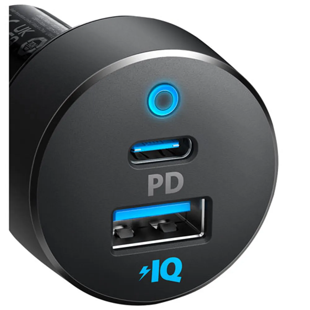 Chargeur pour l'auto à 2 ports USB-A/USB-C PD de 35 W PowerDrive d'Anker avec câble USB-C - Noir/Gris