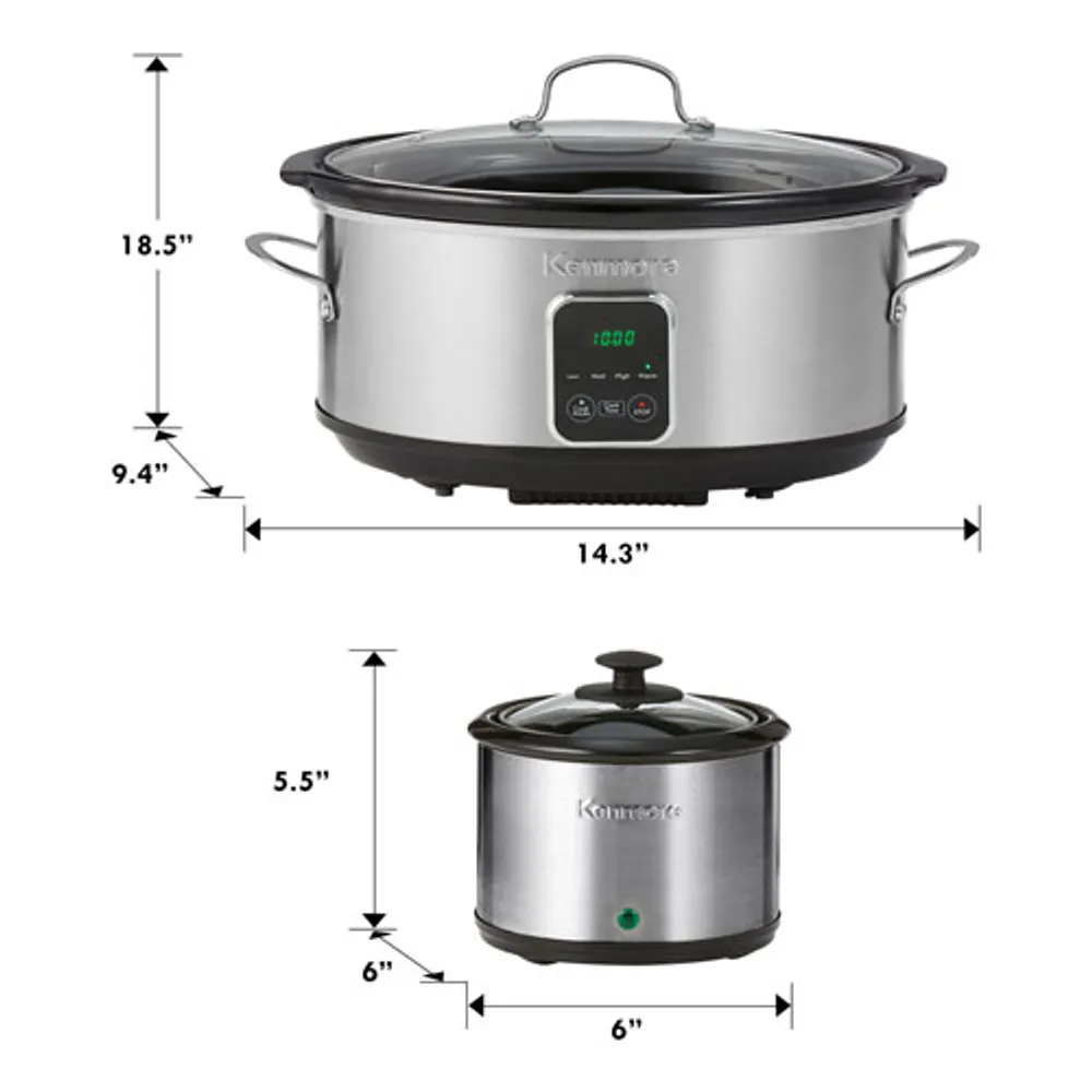 Kenmore Programmable Slow Cooker & Dipper - 7qt/6.6l - Black/Silver