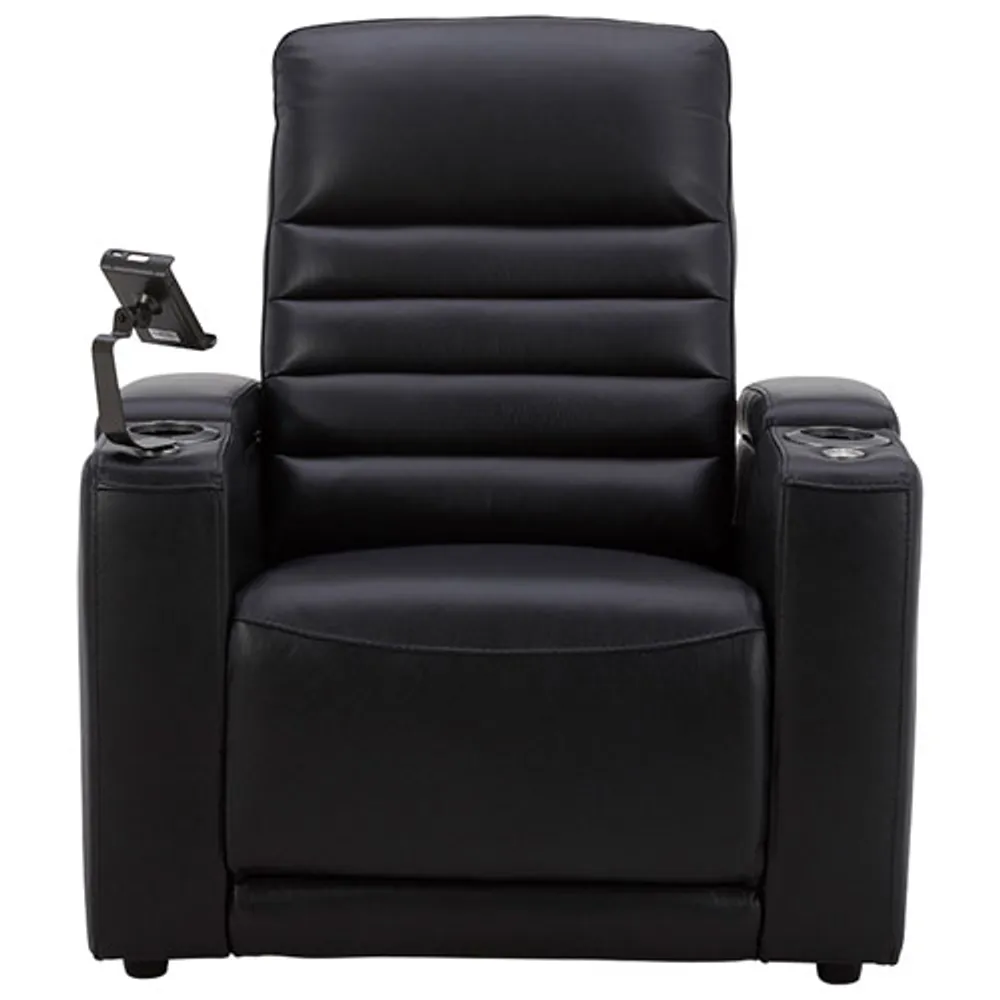 Prestige Leather Power Home Theater Recliner with Power Headrests & Cupholders – Black