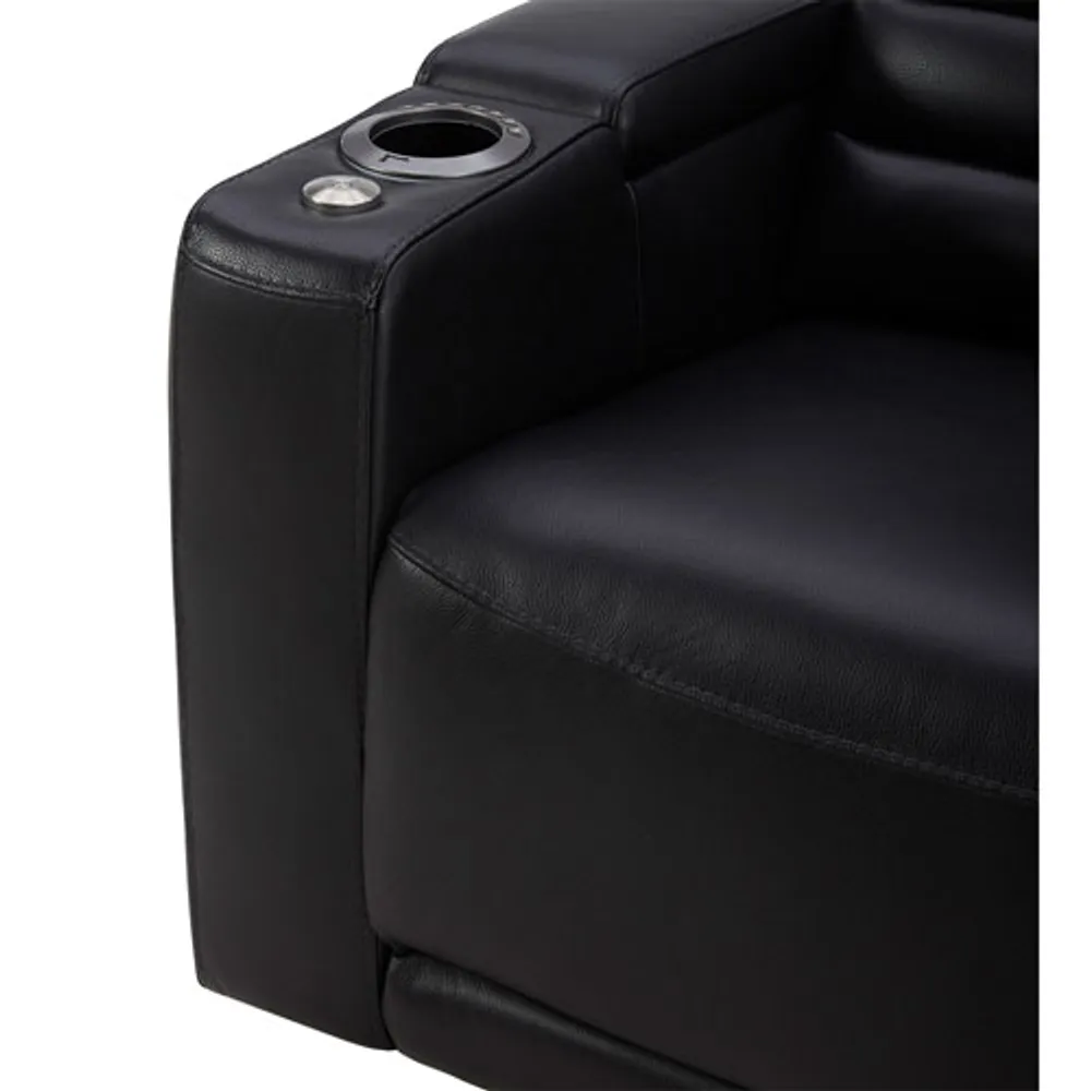 Prestige Leather Power Home Theater Recliner with Power Headrests & Cupholders – Black