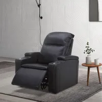 Haven Leather Power Home Theater Recliner with Power Headrests & Cupholders – Black