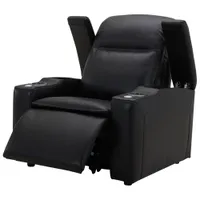 Haven Leather Power Home Theater Recliner with Power Headrests & Cupholders – Black