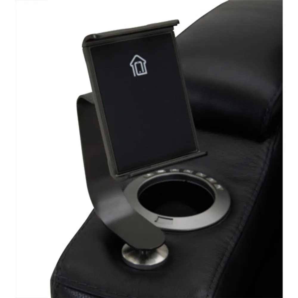 Fauteuil inclinable électrique en cuir Haven pour cinéma maison avec appuie-tête et porte-gobelets électriques - Noir