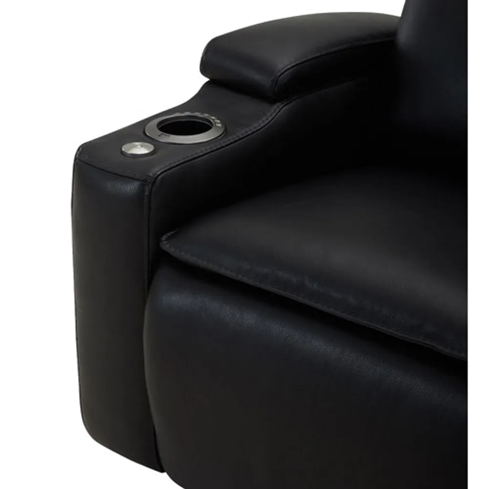 Haven Leather Power Home Theater Recliner with Power Headrests & Cupholders – Black