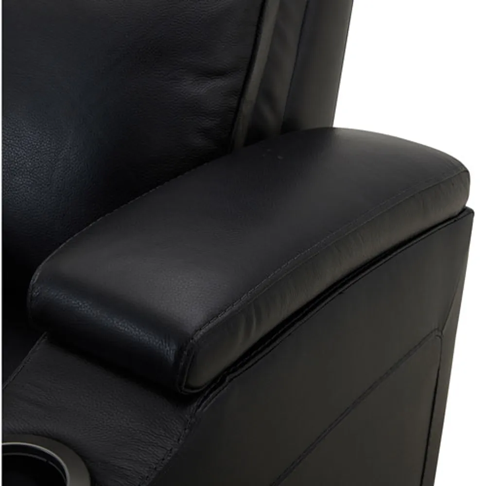 Fauteuil inclinable électrique en cuir Haven pour cinéma maison avec appuie-tête et porte-gobelets électriques - Noir