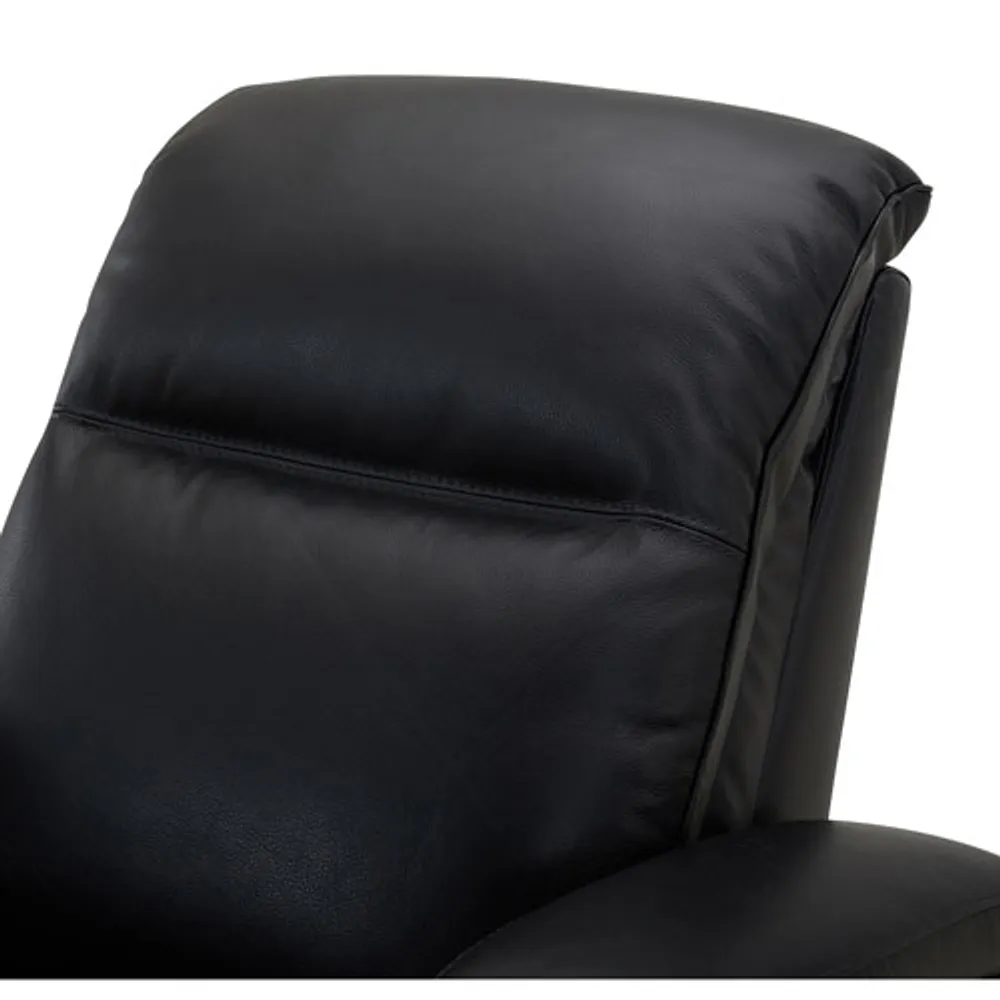 Haven Leather Power Home Theater Recliner with Power Headrests & Cupholders – Black