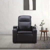 Fauteuil inclinable électrique en cuir Haven pour cinéma maison avec appuie-tête et porte-gobelets électriques - Noir