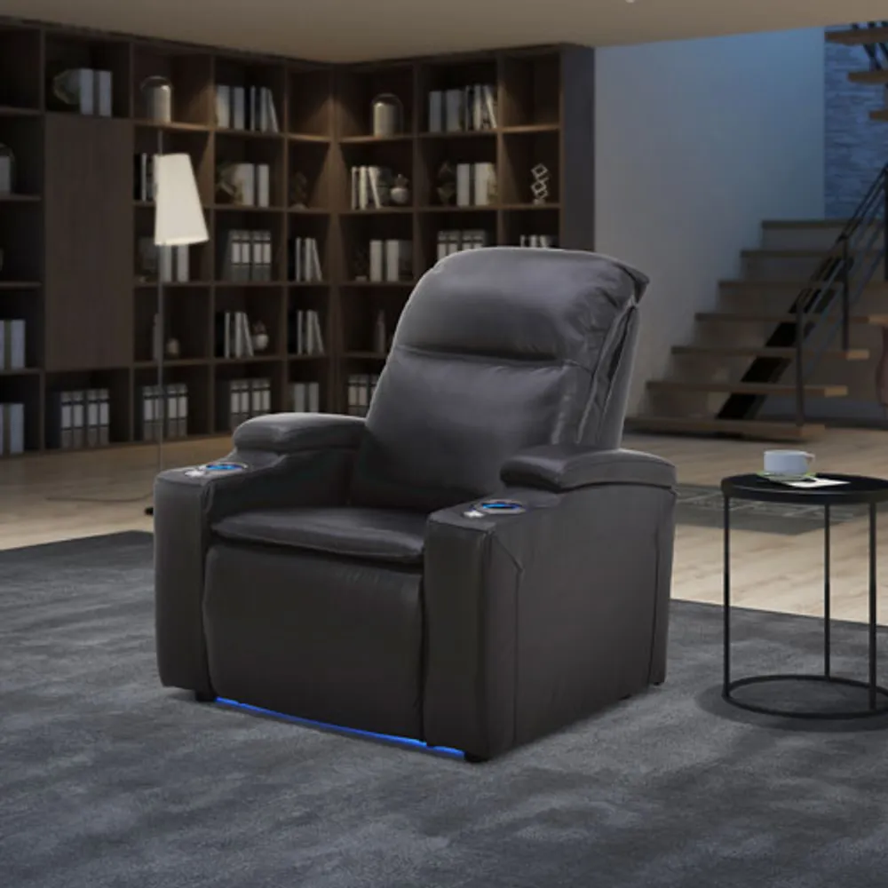 Fauteuil inclinable électrique en cuir Haven pour cinéma maison avec appuie-tête et porte-gobelets électriques - Noir