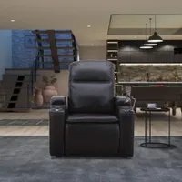 Fauteuil inclinable électrique en cuir Haven pour cinéma maison avec appuie-tête et porte-gobelets électriques - Noir