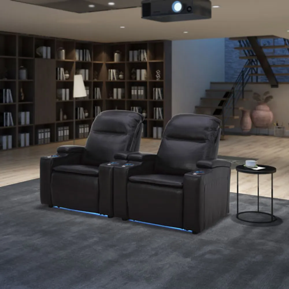 Fauteuil inclinable électrique en cuir Haven pour cinéma maison avec appuie-tête et porte-gobelets électriques - Noir