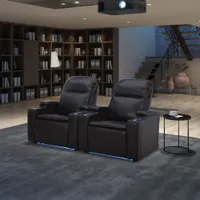 Fauteuil inclinable électrique en cuir Haven pour cinéma maison avec appuie-tête et porte-gobelets électriques - Noir