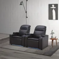 Haven Leather Power Home Theater Recliner with Power Headrests & Cupholders – Black