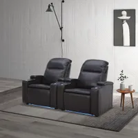 Fauteuil inclinable électrique en cuir Haven pour cinéma maison avec appuie-tête et porte-gobelets électriques - Noir