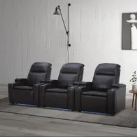 Haven Leather Power Home Theater Recliner with Power Headrests & Cupholders – Black