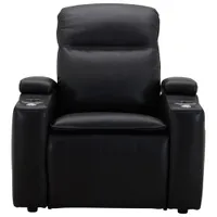 Haven Leather Power Home Theater Recliner with Power Headrests & Cupholders – Black