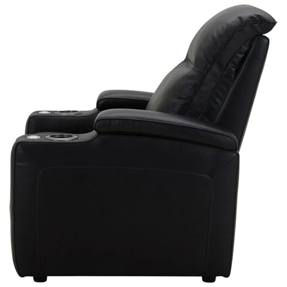 Haven Leather Power Home Theater Recliner with Power Headrests & Cupholders – Black