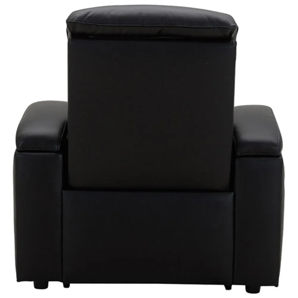 Haven Leather Power Home Theater Recliner with Power Headrests & Cupholders – Black