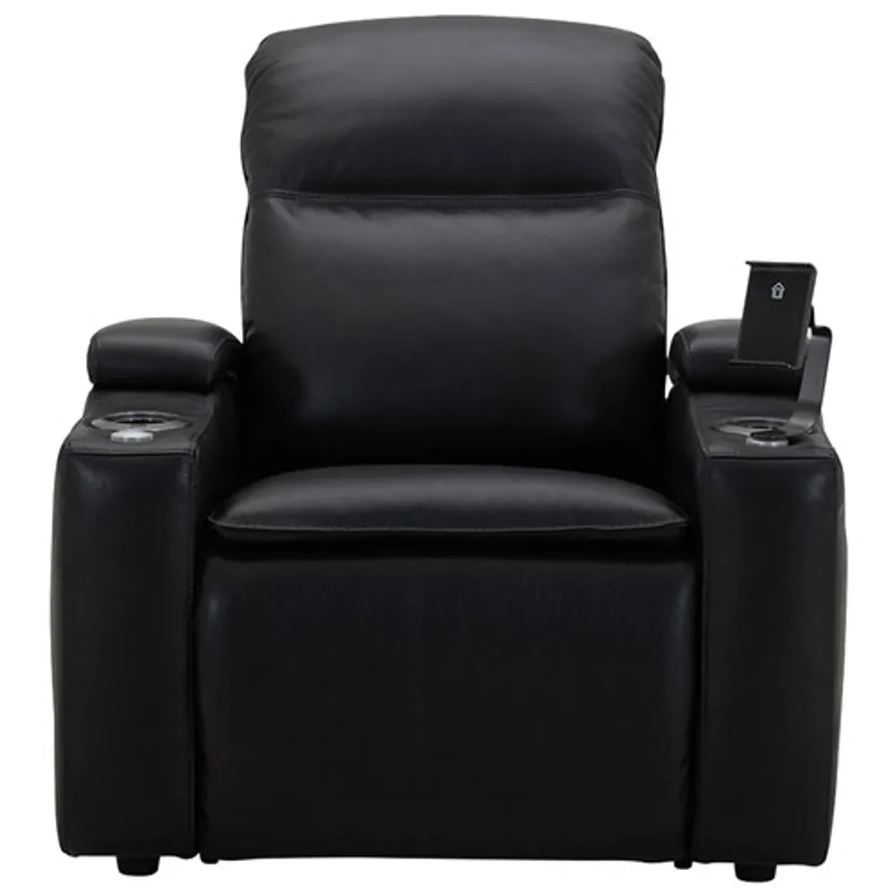 Haven Leather Power Home Theater Recliner with Power Headrests & Cupholders – Black