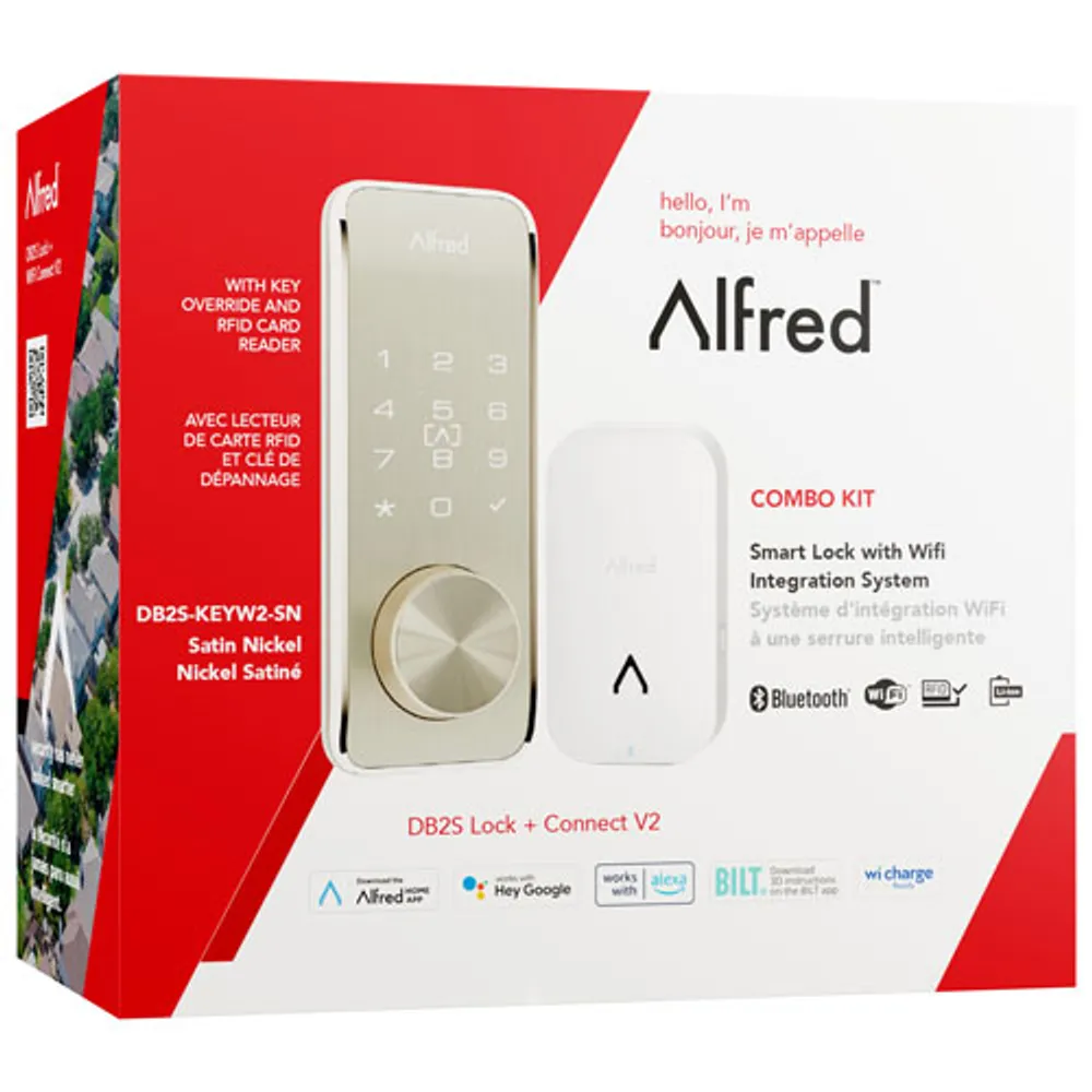 Alfred DB2S Bluetooth Smart Lock Bundle with Wi-Fi Bridge & Key - Satin Nickel - Only at Best Buy