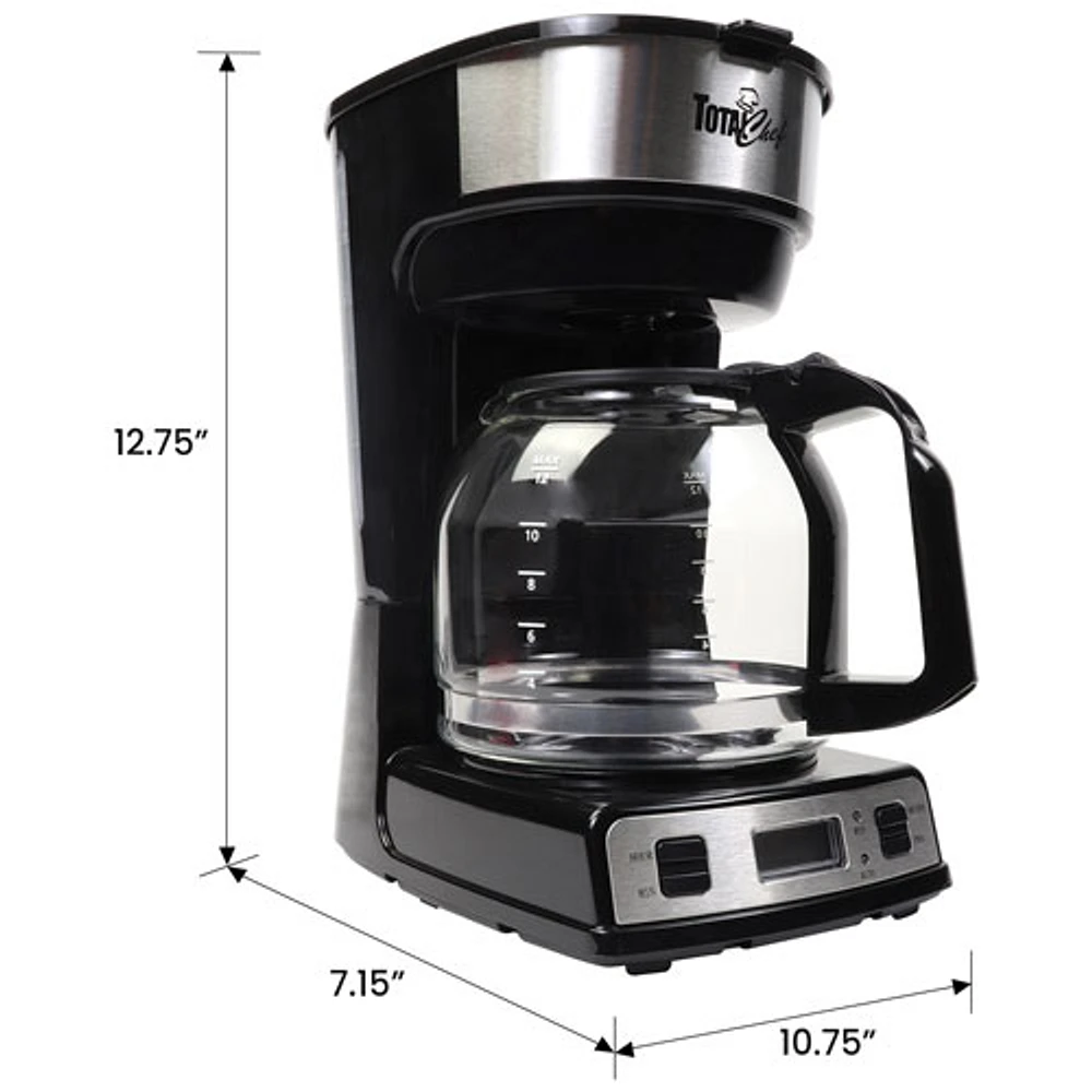 Total Chef Programmable Drip Coffee Maker - 12-Cup - Black/Silver