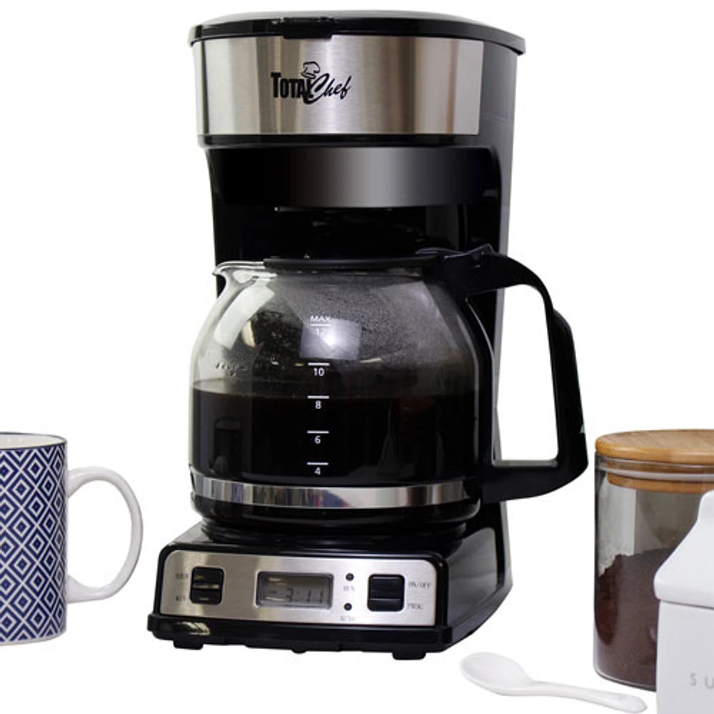 Total Chef Programmable Drip Coffee Maker - 12-Cup - Black/Silver